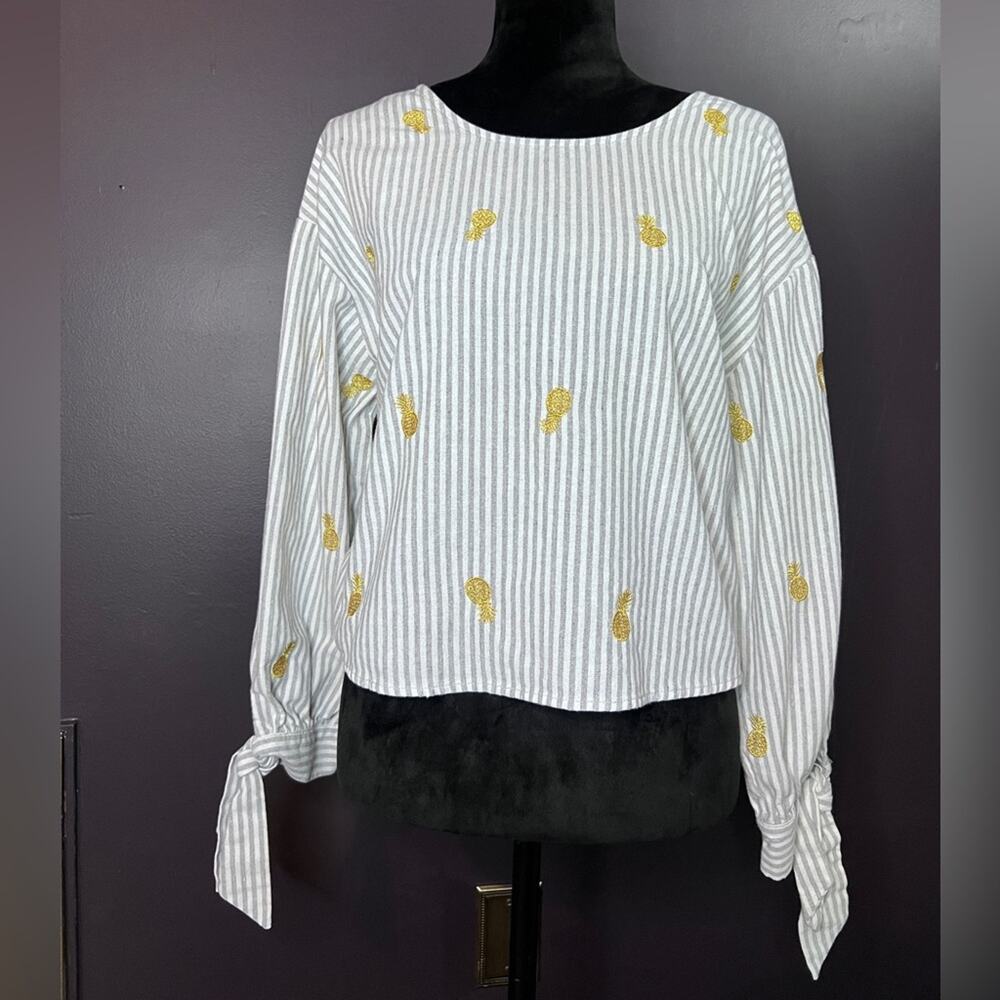 Ellison Striped Pineapple Embroidered Top - Size L